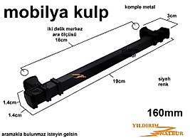 MOBİLYA KULP 160 MM SİYAH TENK 19CM METAL DOLAP KULP