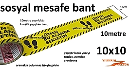 SOSYAL MESAFE BANT ŞERİT KORUMA BANTI SARI 10 METRE VİRÜS İKAZ BANTI A-KALİTE SAĞLAM