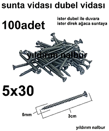 SUNTA VİDASI 5X30 100 ADET AHŞAP VİDASI TAHTA VİDASI DUBEL KISA KALIN