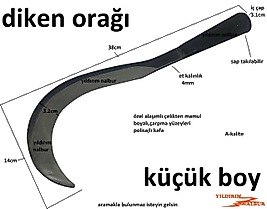 DİKEN ORAK OT KÜÇÜK BOY ÇELİK DİKEN KESME ORAĞI BIÇAĞI ORAK TIRPAN BUDAMA ÇİM BİÇME 1.KALİTE