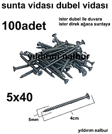 SUNTA VİDASI 5X40 100 ADET AHŞAP VİDASI TAHTA VİDASI KALIN KISA