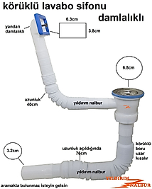 DAMLALIKLI KÖRÜKLÜ SİFON YANDAN EVYE SİFON LAVABO BORUSU TAŞMALI