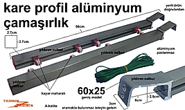 ALÜMİNYUM KARE PROFİL ÇAMAŞIRLIK 60X25 MAKARALI 4 KAYAR MAKARALI PASLANMAZ