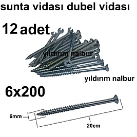 SUNTA VİDASI 6X200 12 ADET AHŞAP VİDASI TAHTA KALİTE UZUN BOY DUBLE