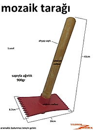MOZAİK TARAĞI TIRTIKLI ÇEKİÇ MOZAİK TARAK AHŞAP SAPLI