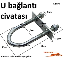 U CİVATA BAĞLANTI ELEMANI M-8x130 U MONTAJ APARATI BORU MONTAJ UZUN BOYLU METRİK 8