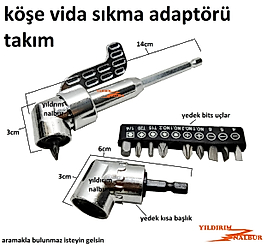 KÖŞE BİTS UÇ SETİ YEDEKLİ ADAPTÖRÜ VİDALAMA KÖŞE APARAT SIKMA APARAT