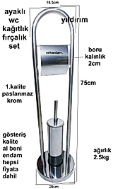 TUVALET KAĞITLIK KROM AYAKLI WC FIRÇALIK PASLANMAZ BANYO SET