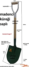 MADENCİ KÜREĞİ BÜYÜK BOY SAPLI YAPARLAR KAZI KÜREĞİ TOPRAK KAR KÜREĞİ KUM KÜREK
