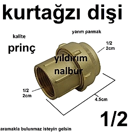 KURTAĞZI 1/2 DİŞİ KANGAL BORU BAĞLANTI ELEMANI KURT AĞZI SARI PRİNÇ KALİTE