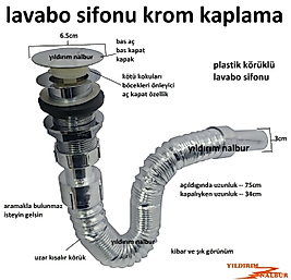 LAVABO SİFONU KÖRÜKLÜ PLASTİK LÜKS MODEL KROM LAVABO GİDER