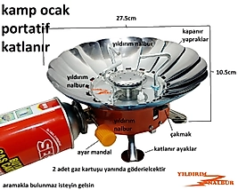 DUBLE BÜYÜK BOY GENİŞ KAMP OCAĞI PORTATİF KARTUŞ GAZLI PİKNİK YAPRAK OCAK 2 ADET KARTUŞ HEDİYELİ