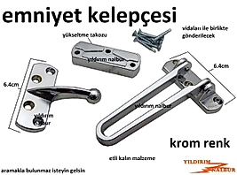 ÇELİK KAPI EMNİYET KELEPÇESİ KROM RENK KALIN RENK HIRSIZ KİLİDİ