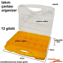 TAKIM ÇANTASI ORGANİZER 12 GÖZ VİDA KUTUSU ŞEFFAF KAPAK EKONOMİK