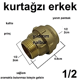KURTAĞZI 1/2 ERKEK KANGAL BORU BAĞLANTI ELEMANI PRİNÇ YARIM PARMAK