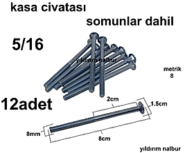 KASA CİVATASI 8X80 12 ADET SOMUNLAR DAHİL KASA SAĞLAM ÇELİK UZUN BOY