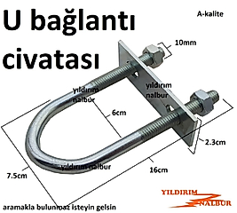 U CİVATA BAĞLANTI ELEMANI M-10 U MONTAJ APARATI 16CM BORU MONTAJ DUBLE BÜYÜK BOY