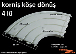 PLASTİK KORNİŞ DÖNÜŞÜ 4 LÜ PERDE RAY DÖNÜŞÜ 4 LÜ GENİŞ RAY DÖRT KANAL