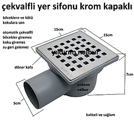 YERSİFONU 15X15X50 KROM PASLANMAZ YANDAN ÇIKIŞ KLAPALI YER SİFONU ÇEKVALFLİ