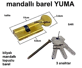 YUMA TOPUZLU BİLYALI 68MM BAREL MANDALLI KAPI KÖBEĞİ SARI