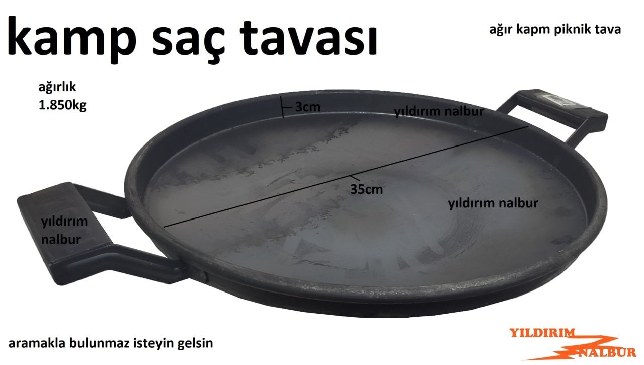 KAMP TAVASI SAÇ TAVA 35CM PİKNİK ET SOTE TAVA YEMEK TAVASI AĞIR