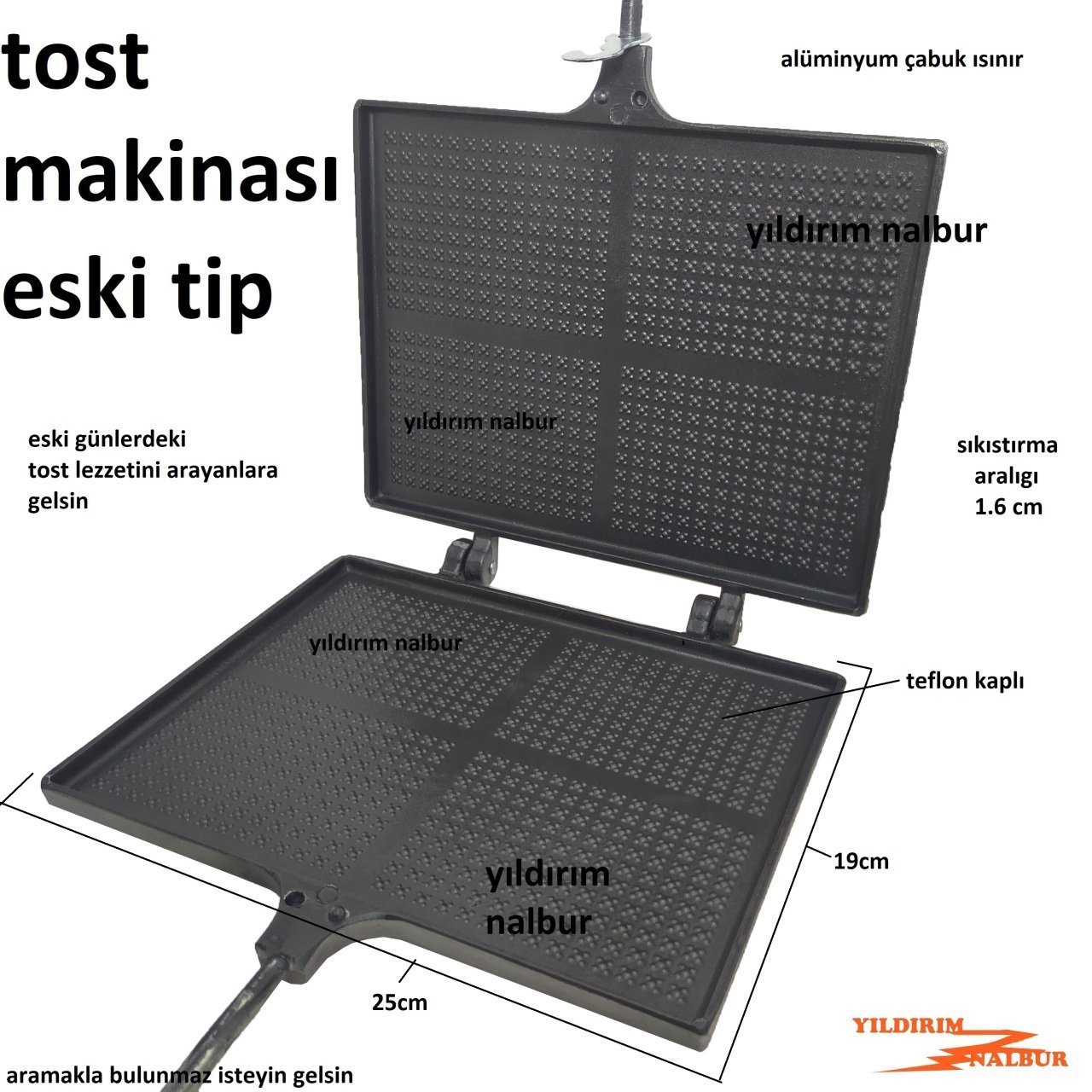 TOST MAKİNASI ESKİ TİP ALÜMİNYUM TEFLON KAPLI EKMEK KIZARTMA TOST MAKİNESİ